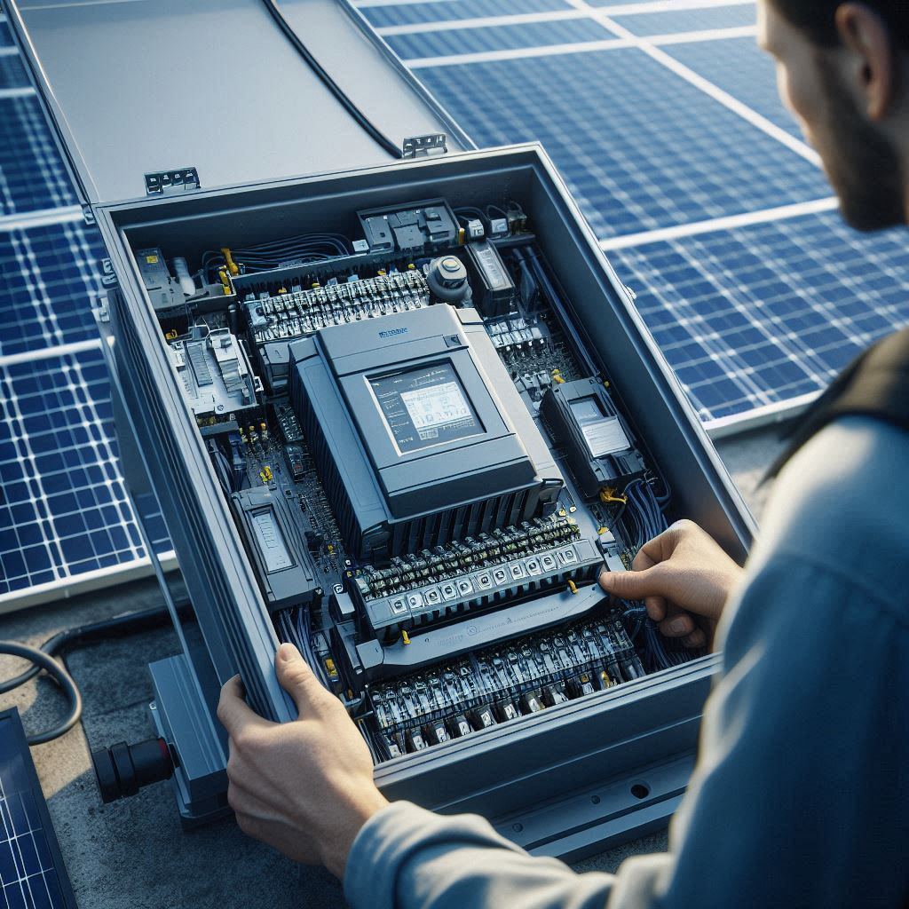 modern solar inverter with an open panel